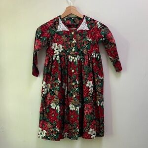 Festive floral vintage style holiday dress with lace collar